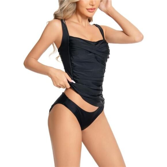 Halter Ruched Tummy Control Tankini – Two-Piece Bathing Suit - Picture 2 of 7